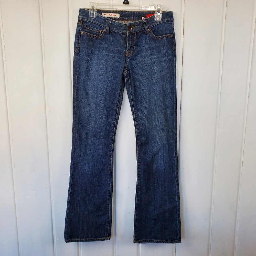 Y2K X2 Express Women's 4 Long Slim W10 Low Rise Boot Cut Blue Denim Jeans